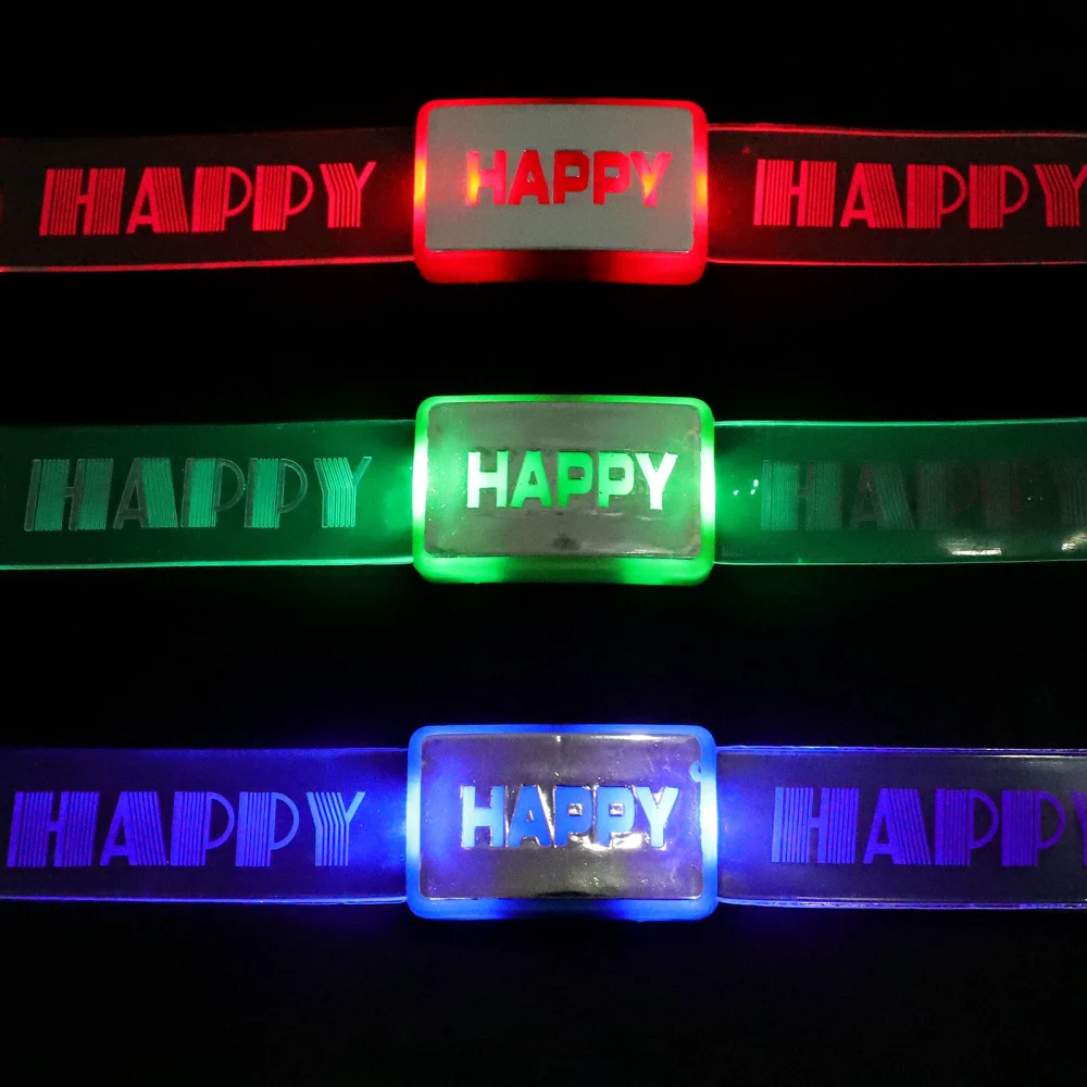 3PCS HAPPY Flashing Wrist Band Festival Luminous Wrist Band Party Decorative Flashing Bracelet Creative Luminous Bracelet for Evening Bar Green+Red+White