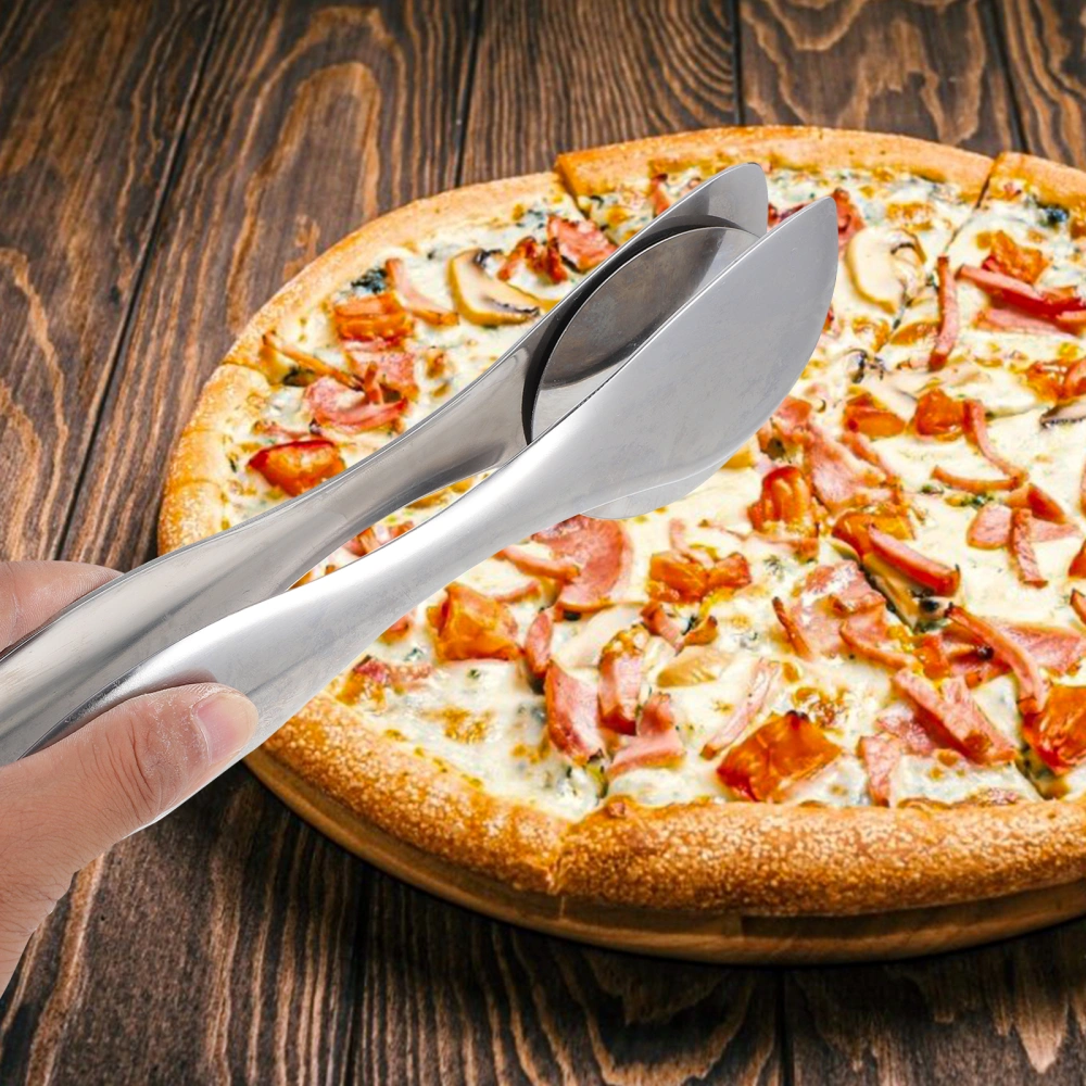 1Pc Stainless Steel Pizza Roller Cutter Multi-functional Pizza Clip with Slicer (Sliver)