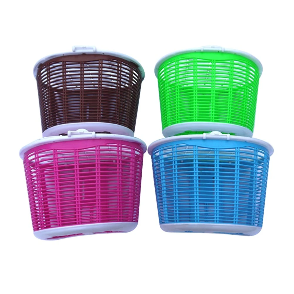 1pc Front Handlebar Basket Plastic Bike Storage Basket Bile Accessories with Lid (Random Color)