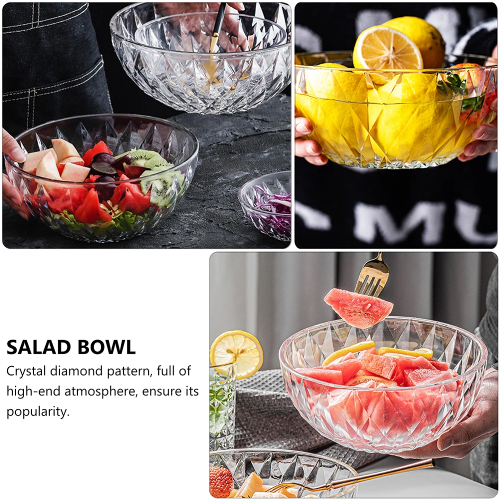 1pc Glass Transparent Crystal Diamond Pattern Fruit Salad Bowl for Home Use