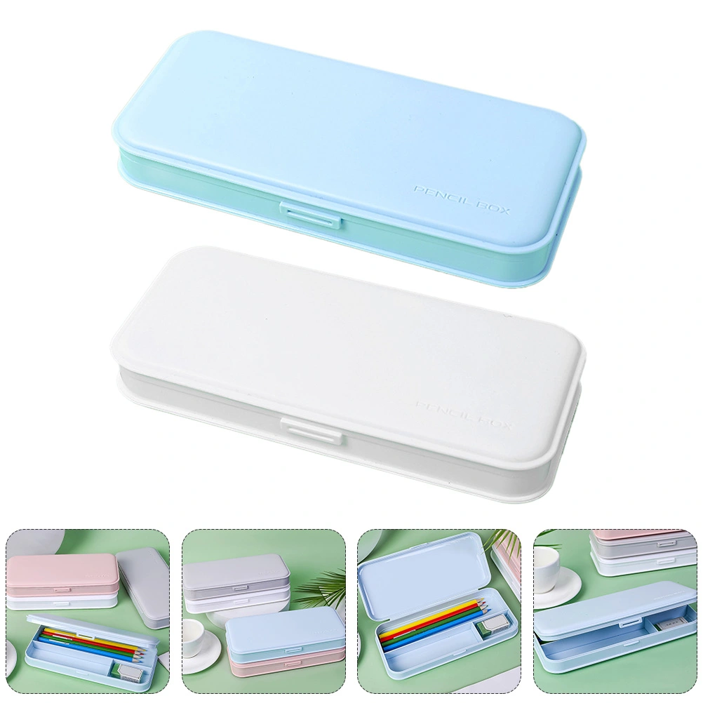 2pcs Pencil Holder Case Pen Storage Box Portable Case Simple Pencil Holder