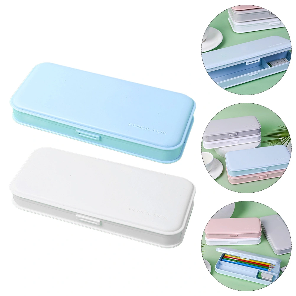 2pcs Pencil Holder Case Pen Storage Box Portable Case Simple Pencil Holder