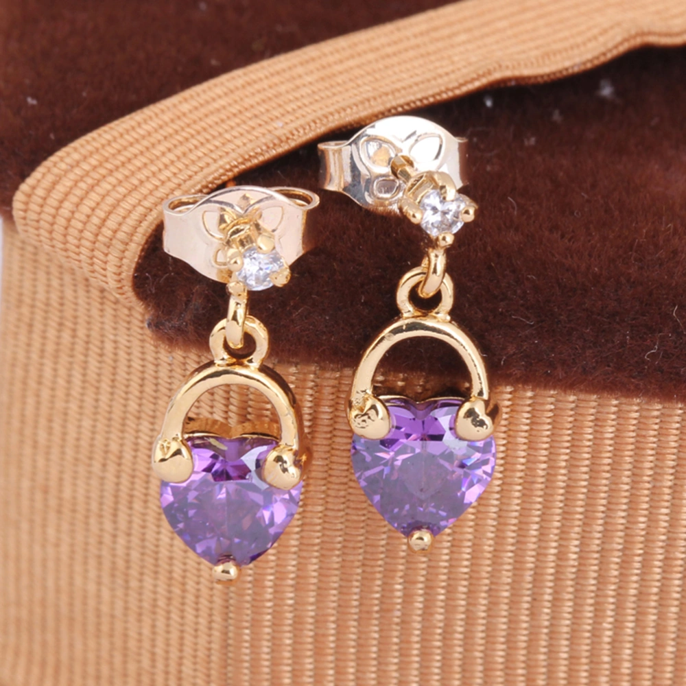 Women Zircon Gold Plated Inlay Heart Shape Crystal Pendant Drop Earrings Fashion Jewelry for Women Girls(Purple)