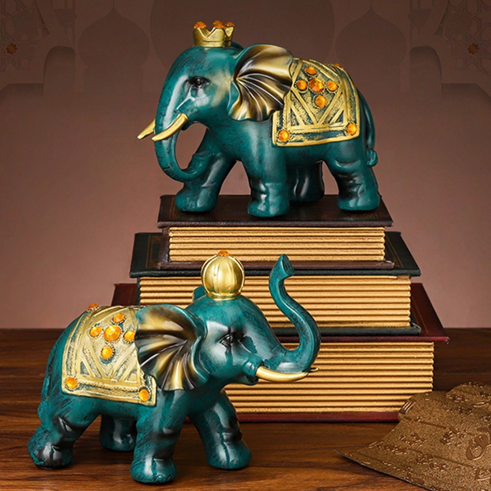 1 Pair European Style Creative Elephant Resin Ornaments Sculptures Desktop Decoration Photo Props for Couple Gift Home (Turquoise)