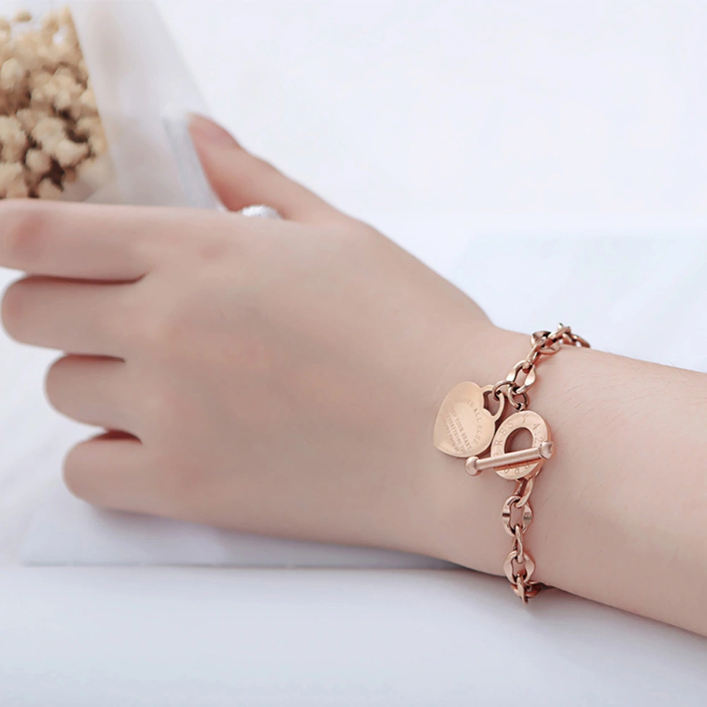 Titanium Steel Bracelet Design Heart-shape Bracelet for Women (Rose Golden)