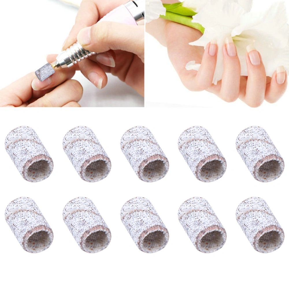 100pcs Professional Nail Sanding Bands Nail Art Sandcloth Drill Bits Manicure Sanding Sleeve Grinding Head Polisher Sanding Ring Nail Accessories (Grey)