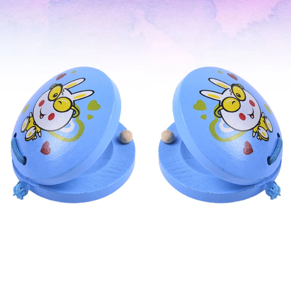 1 Pair Percussion Instrument Wooden Musical Instrument Toy Combination Music Early Education Teaching Aid Percussion Toy for Kids (Cartoon Rabbit, Blue)