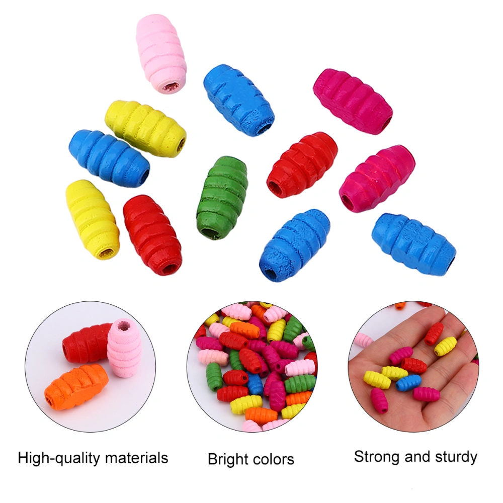 100pcs Kids DIY Wooden Beads Threaded Spacer Colorful Jewelry Accessories