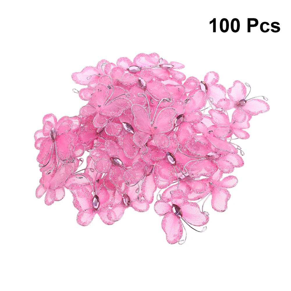 100pcs DIY Applique Mesh Wire Decoration Wedding Ornament Dress Handmade Patchwork Sewing Supplies Craft (Pink)