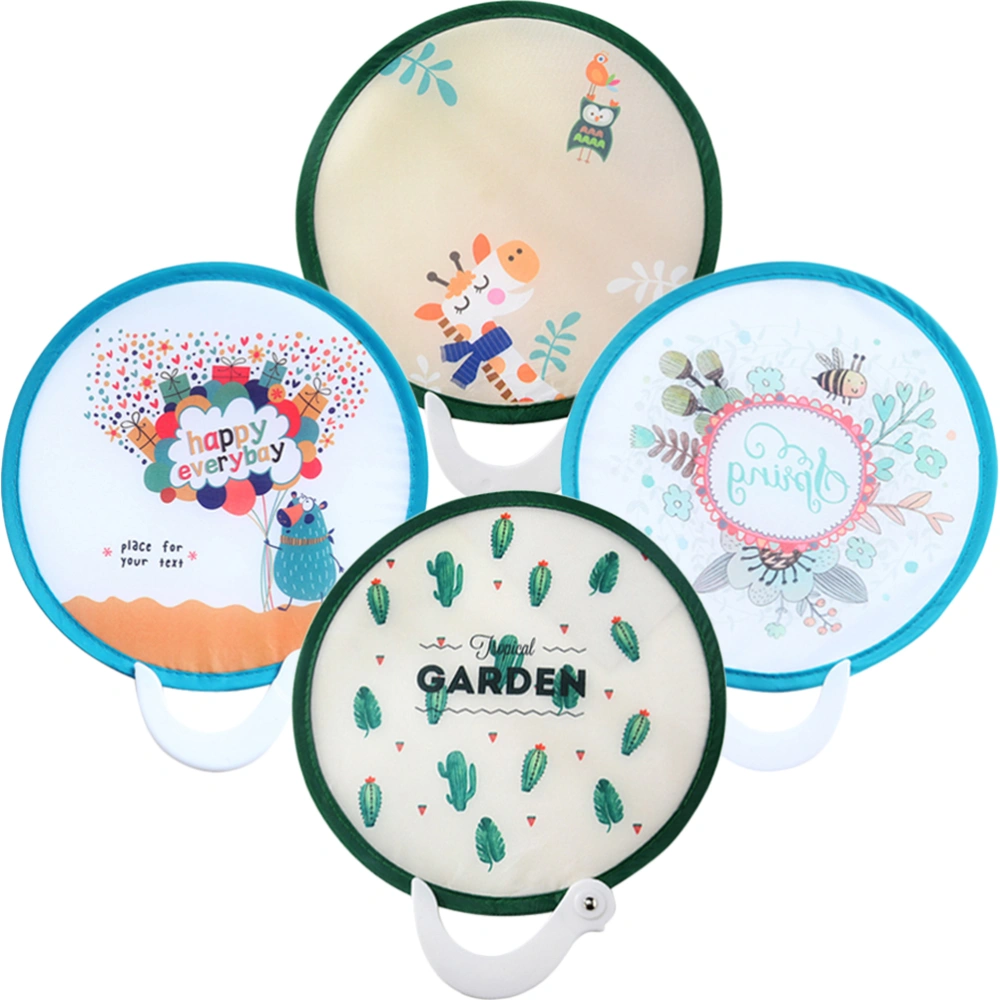 4pcs Foldable Fans Round Japanese Style Fans Handheld Folding Fans Cartoon Fans(Random Style)