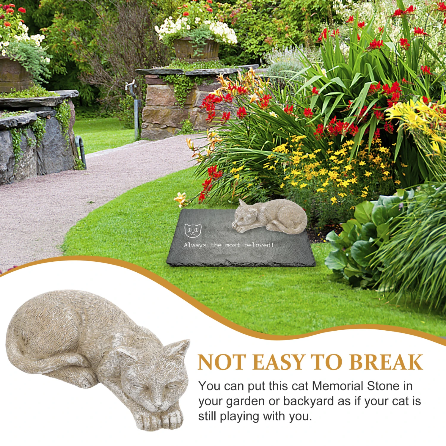 Cat Memorial Gift Statue Cat Ornament Resin Cat Memorial Stone Pet Memorial Stone for Garden