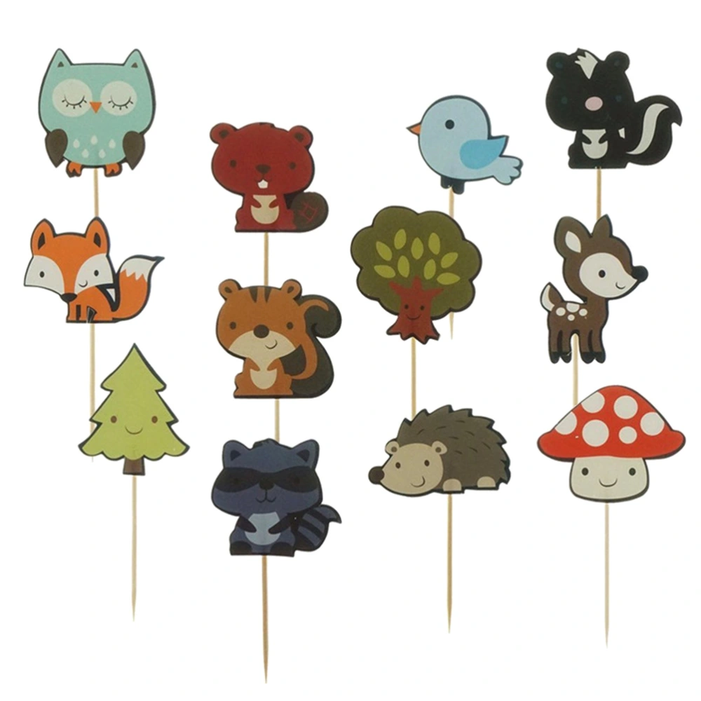 12pcs Forest Cartoon Animals Cake Toppers Lovely Cake Picks Cupcake Decor Party Supplies for Baby Shower Birthday