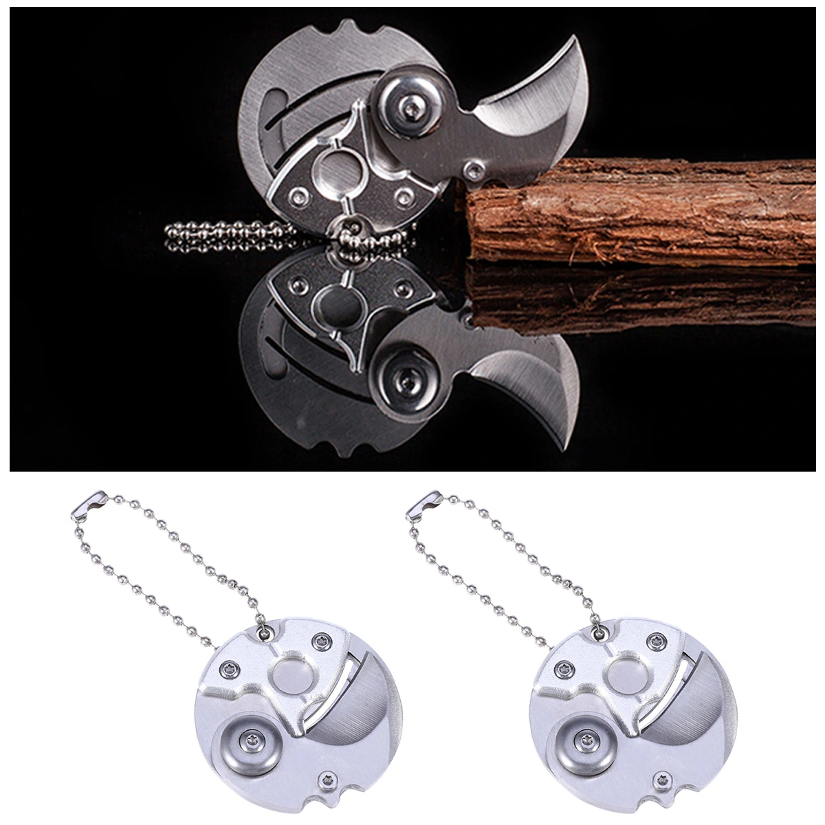 Folding Coin Outdoor Survival Camp Hunting Pocket EDC Keychain with Chain (Random Color)