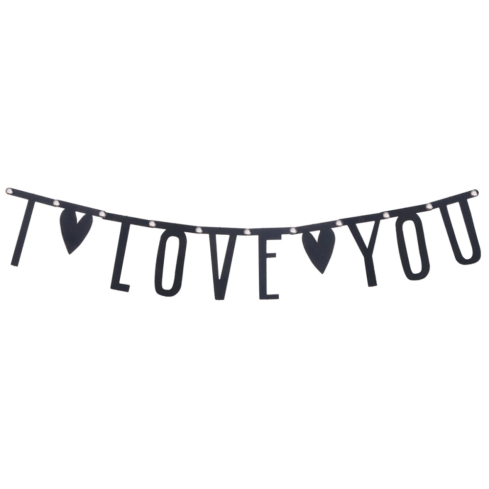 I Love You Black Letters Pattern Felt Banner Wedding Party Decor Bunting Banner Party Garland Banner