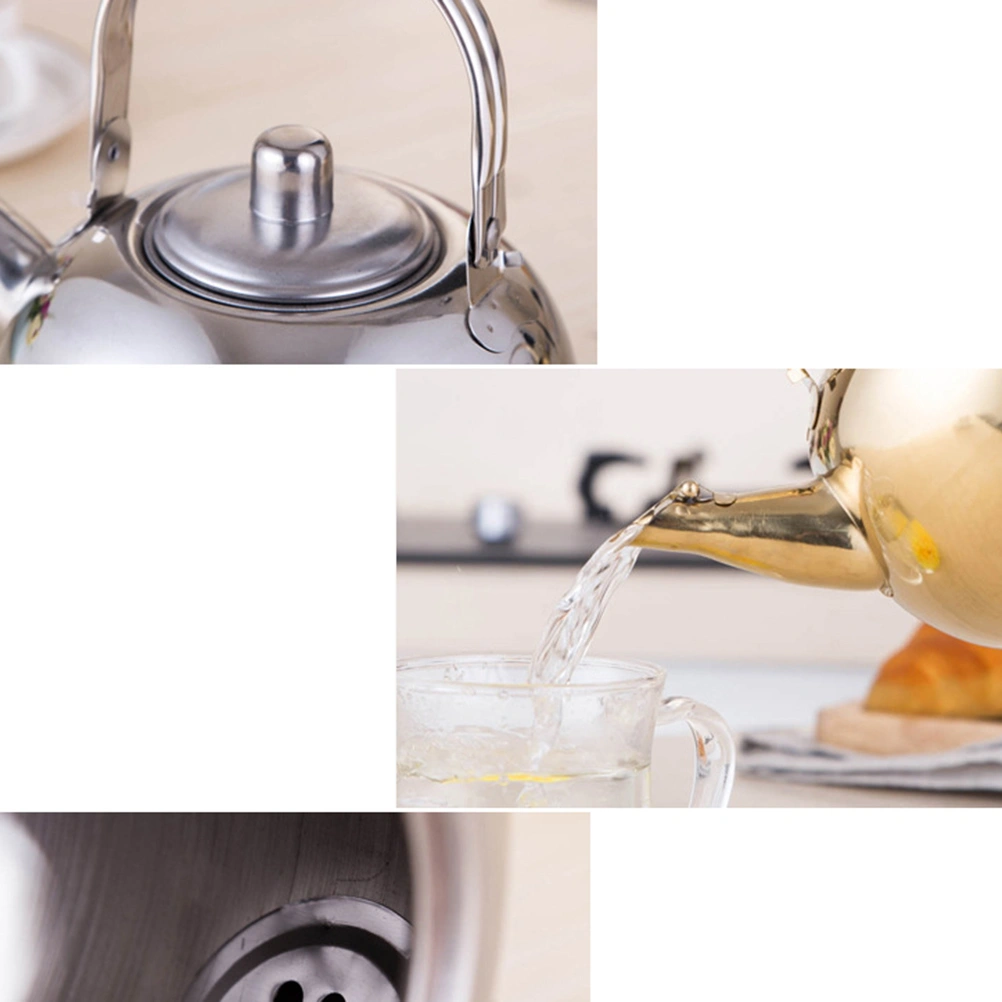 Thick Stainless Steel Tea Pot Insulated Kettle Thermal Teapot Water Pot for Kitchen Restaurant Hotel (Golden, 1L)
