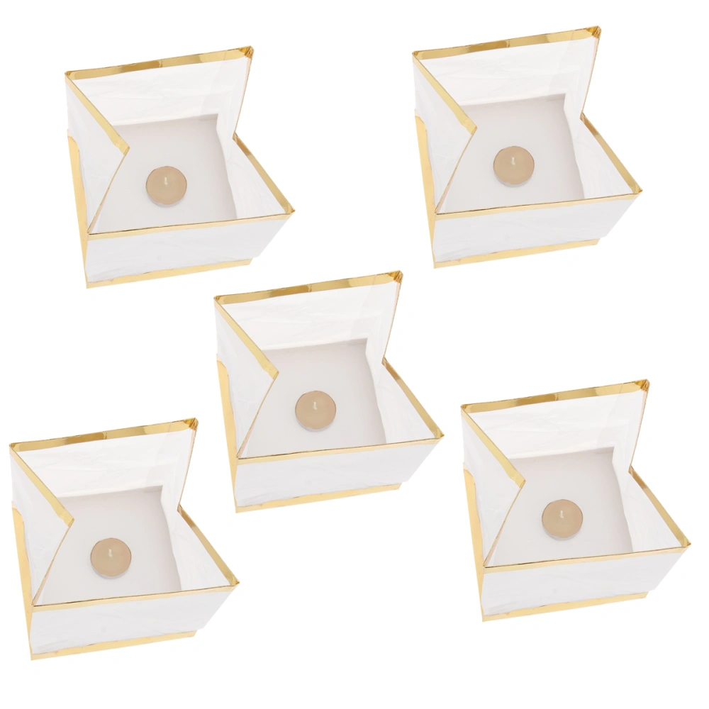 5pcs Square Paper Wishing Floating Water River Candle Lamp Light for Festival Praying Wishing (Golden)