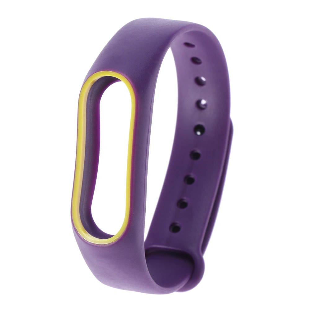 Double Color Accessories Pulseira Strap Replacement Silicone Wriststrap for Xiaomi Miband 2 Smart Bracelet (Purple and Yellow)