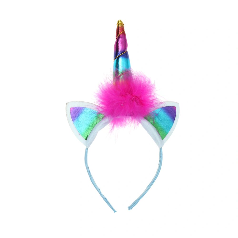 Children Unicorn Headband Hair with Wool Ball Headdress Headpiece for Party Decoration (Colorful)