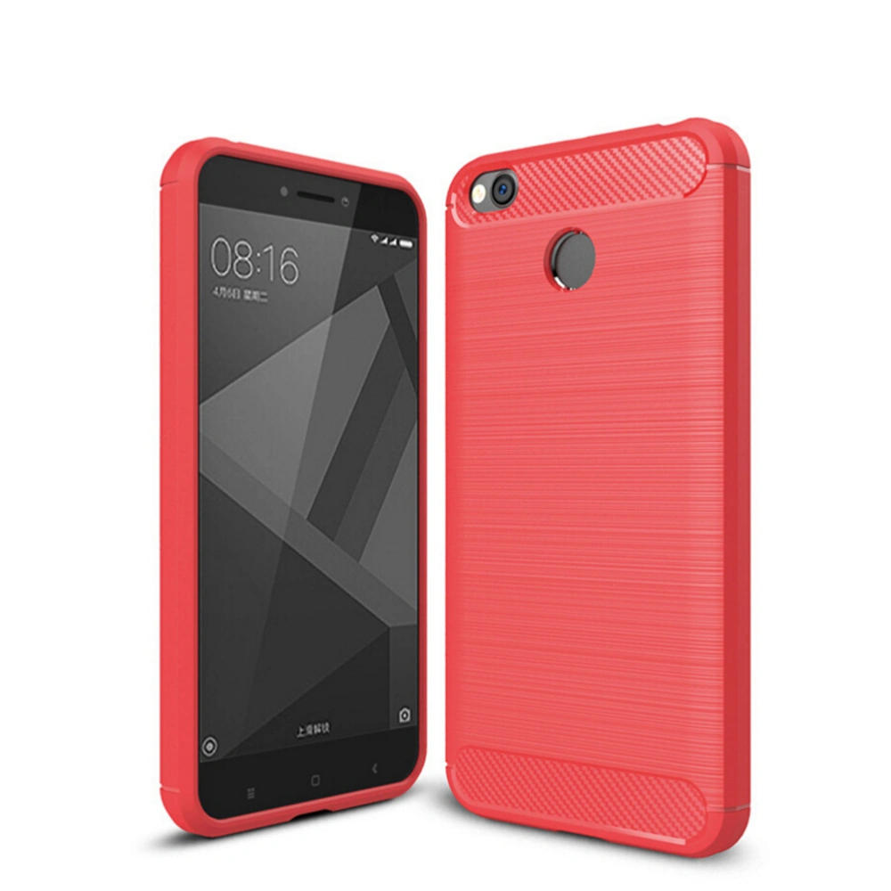 Phone Case Ultra Thin TPU Proof Back Cover with Carbon Fiber Design Protective Case for XiaoMi RedMi 4X (Red)