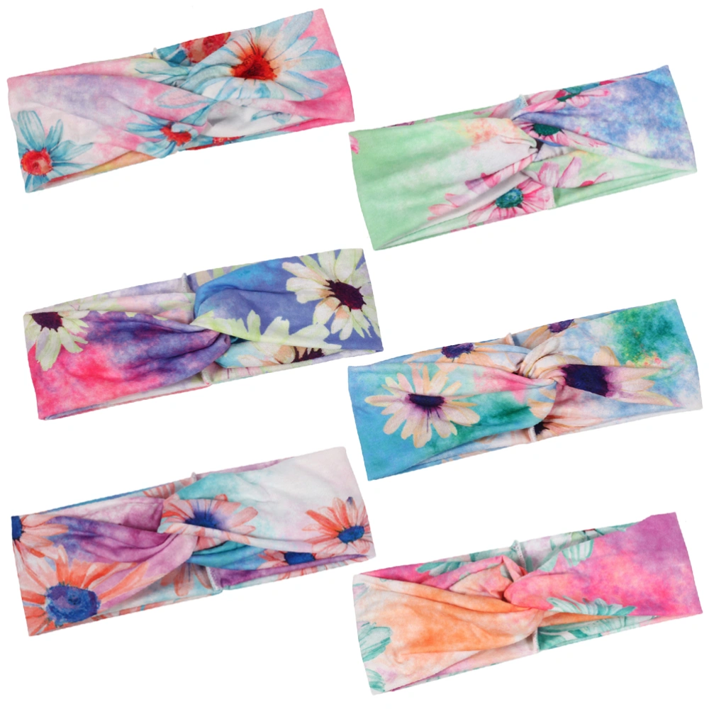 4PCS Women Yoga Knot Headband Elastic Bohemian Printing Head Wrap Sweat Absorbing Headdress for Outdoor Running Exercise (Random Style)