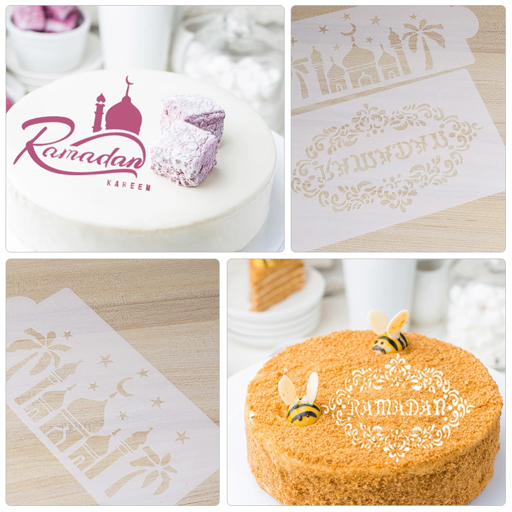 1 Set 5Pcs Eid Cake Spray Cake Stencils Practical Hollow Cake Templates (White)