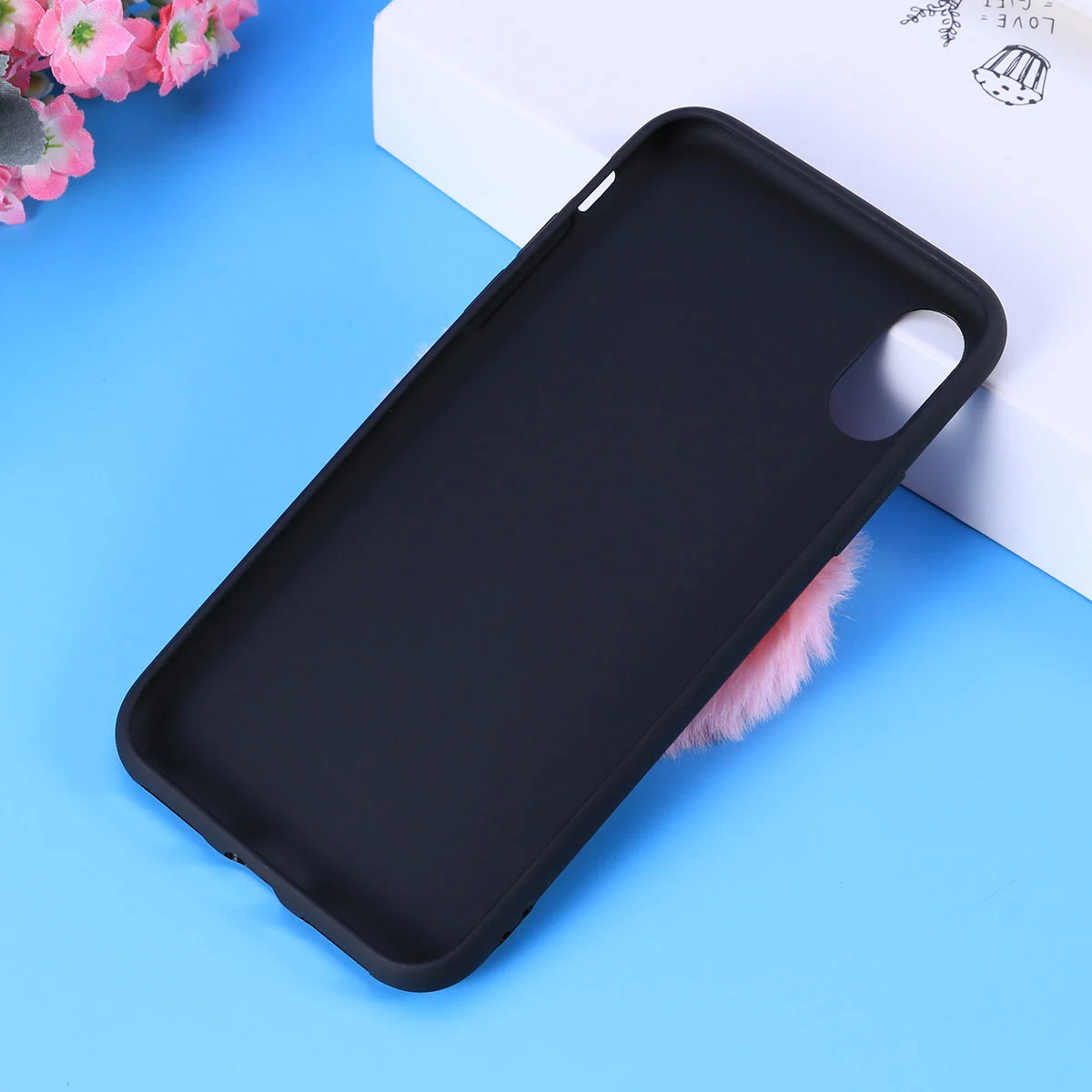 Creative Phone Case Teenage Style Microfiber Lovely Heart Plush Phone Cover for iPhone X (Black)