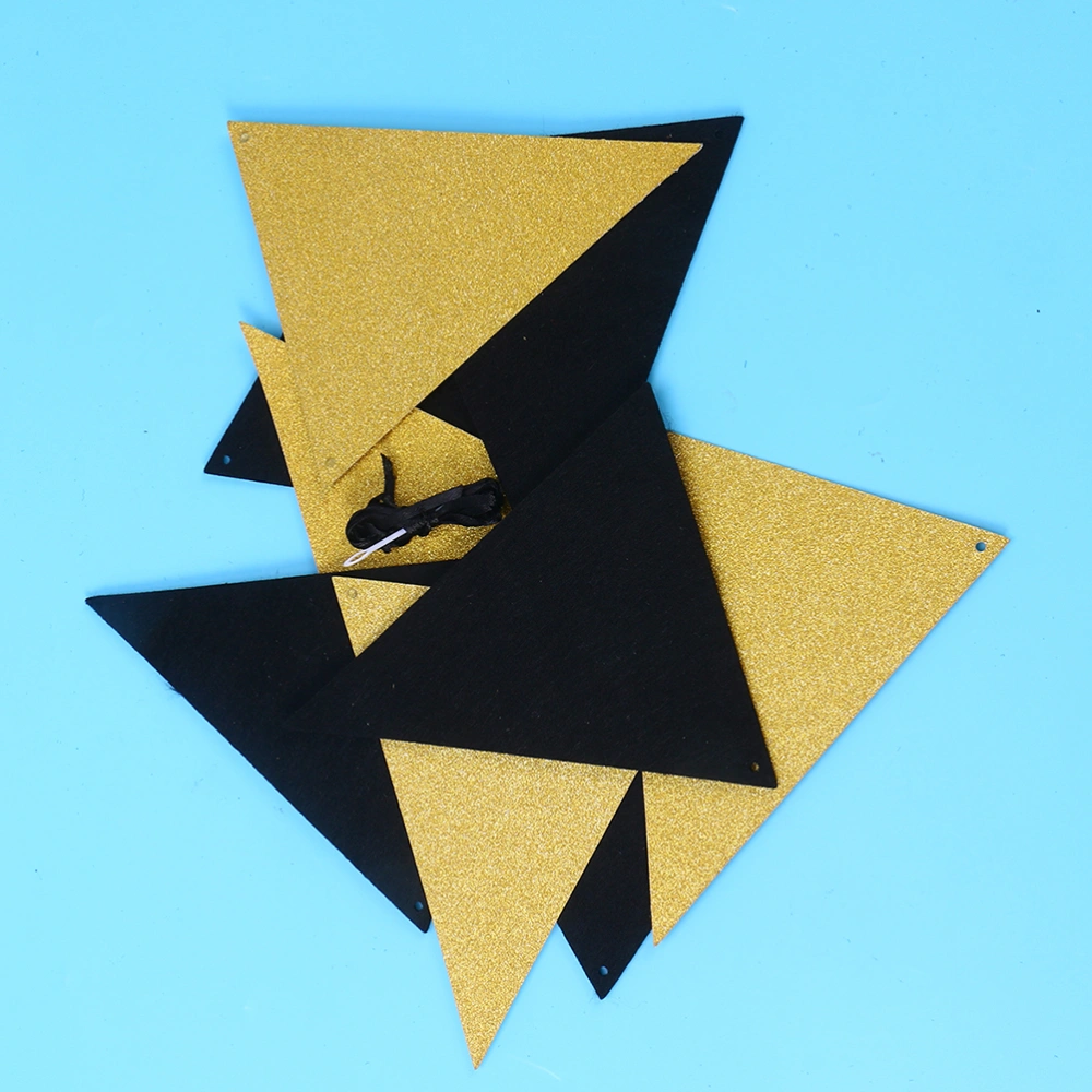 2pcs Black and Golden Paper Bunting Banner Graduation Pennant Pull Flag Decorative Props Party Supplies