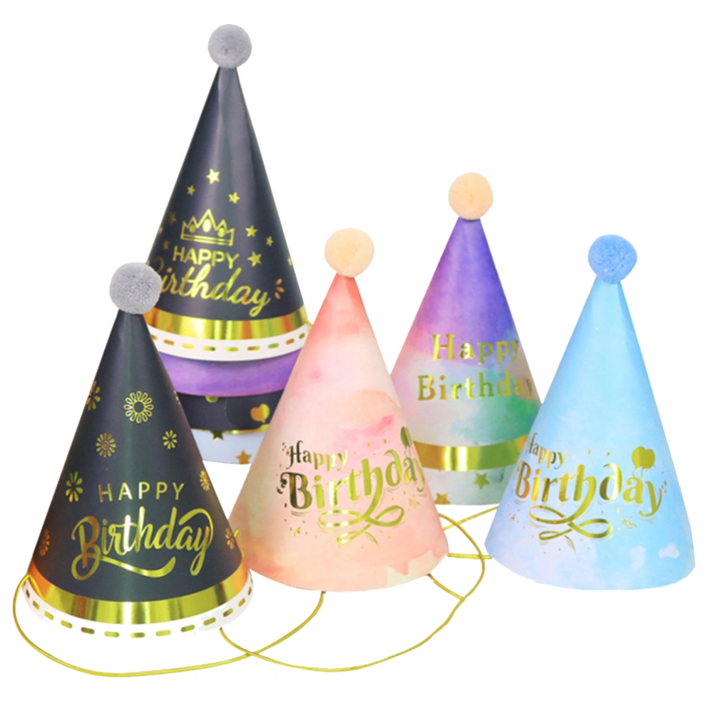 10Pcs Birthday Party Hat Creative Fuzzy Ball Triangle Hat Adorable Paper DIY for Kids Boys Girls