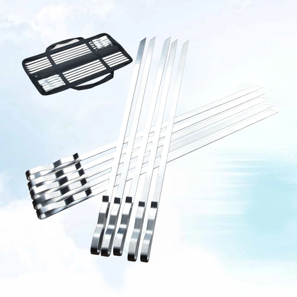 10pcs 42cm Barbecue Skewers Grill Skewers Stainless Steel Flat Metal Grilling Skewers Set (Silver)