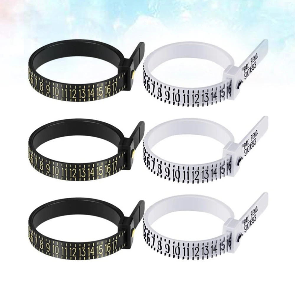 6pcs US Ring Sizer Gauge Finger Measuring Belt Plastic Ring Gauge for Adults Children (Black+White)