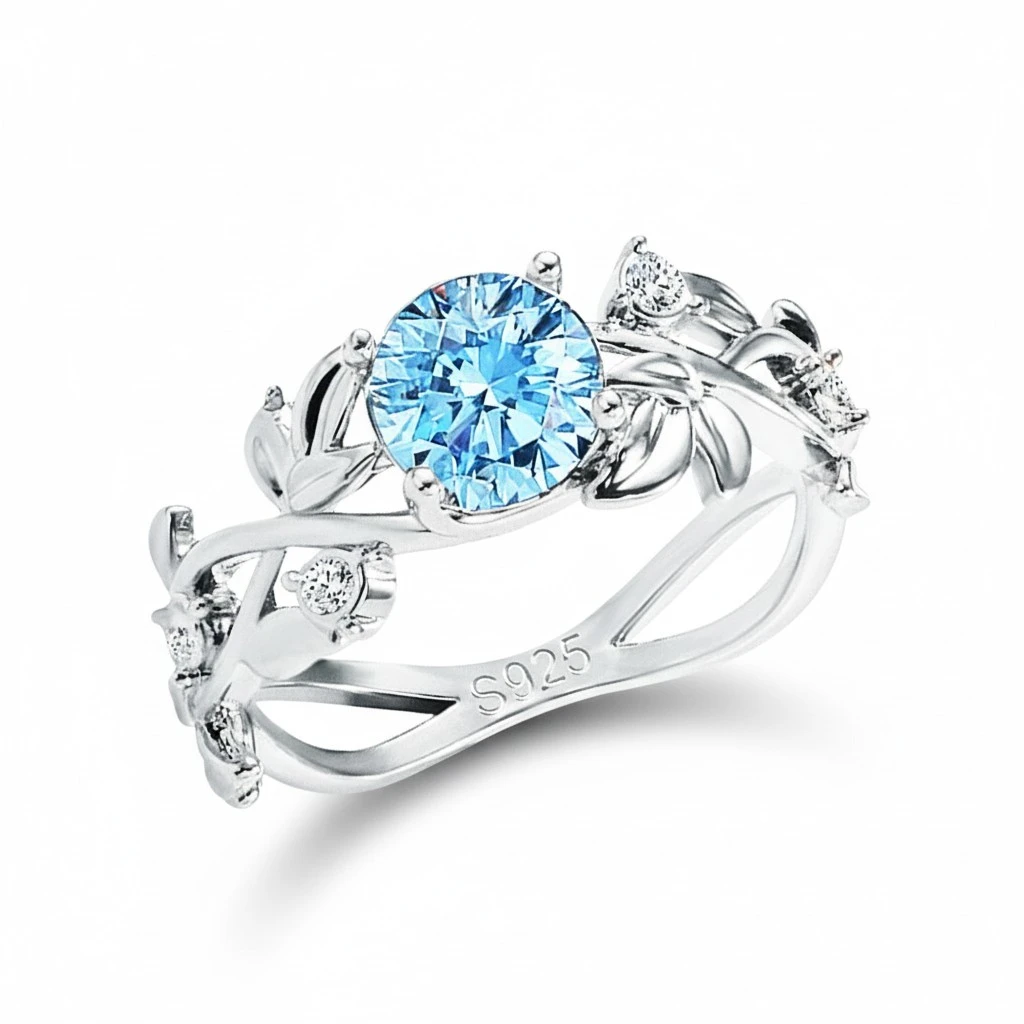 Creative Rings Delicate Leaves Raings Fashion Zircon Ring Beautiful Finger Rings for Woman (Size 6)
