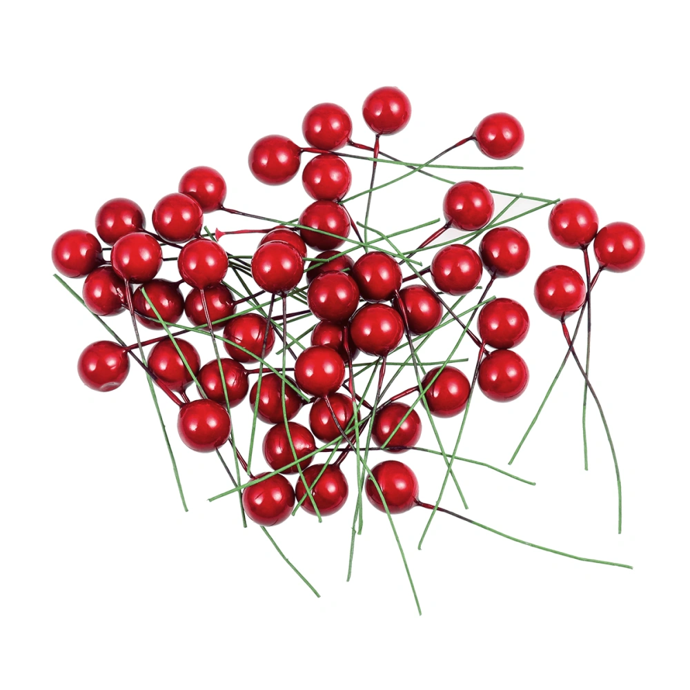 WINOMO 100pcs Red Fruit Berry Holly Artificial Flower Pick Christmas DIY Home Decor Ornament