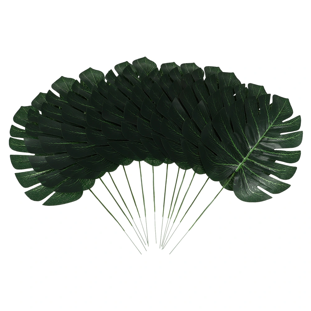 12pcs Simulation Turtle Leaves Artificial Plants Fake Monstera Leaves with Rod Home Decoration Wall Hanging Supplies (Green, M)