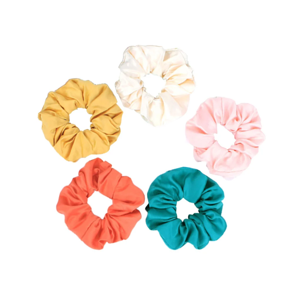 5Pcs Solid Color Hair Ties Cloth Hair Rings Fashion Hair Ropes Simple Design Hair Band Women Headdress Orange Blue Beige Pink Yellow for Each 1Pc