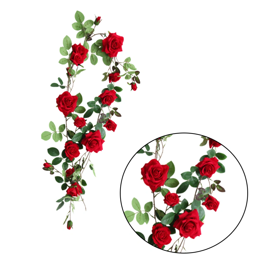 Emulational Rose Vines Plastic Artificial Flower Cane Interior Decoration Hanging Rattan Size S (Red)