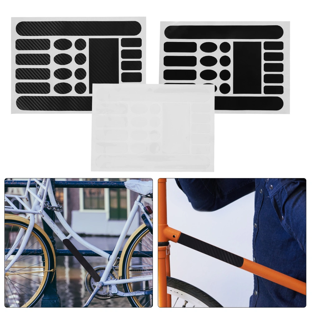 1 Bag of 3pcs Frame Sticker Wire Tube Anti-scratch Paste Anti-rub Chain Sticker Protective Film for Riding Bike Cycling (Matte Black + Carbon Fiber Grain + Transparent)