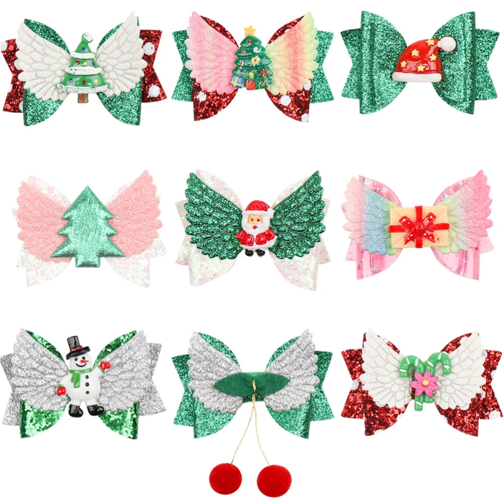 9pcs Christmas Hair Bow Clips Glitter Hair Clips Kids Hairpin Mixed Styles