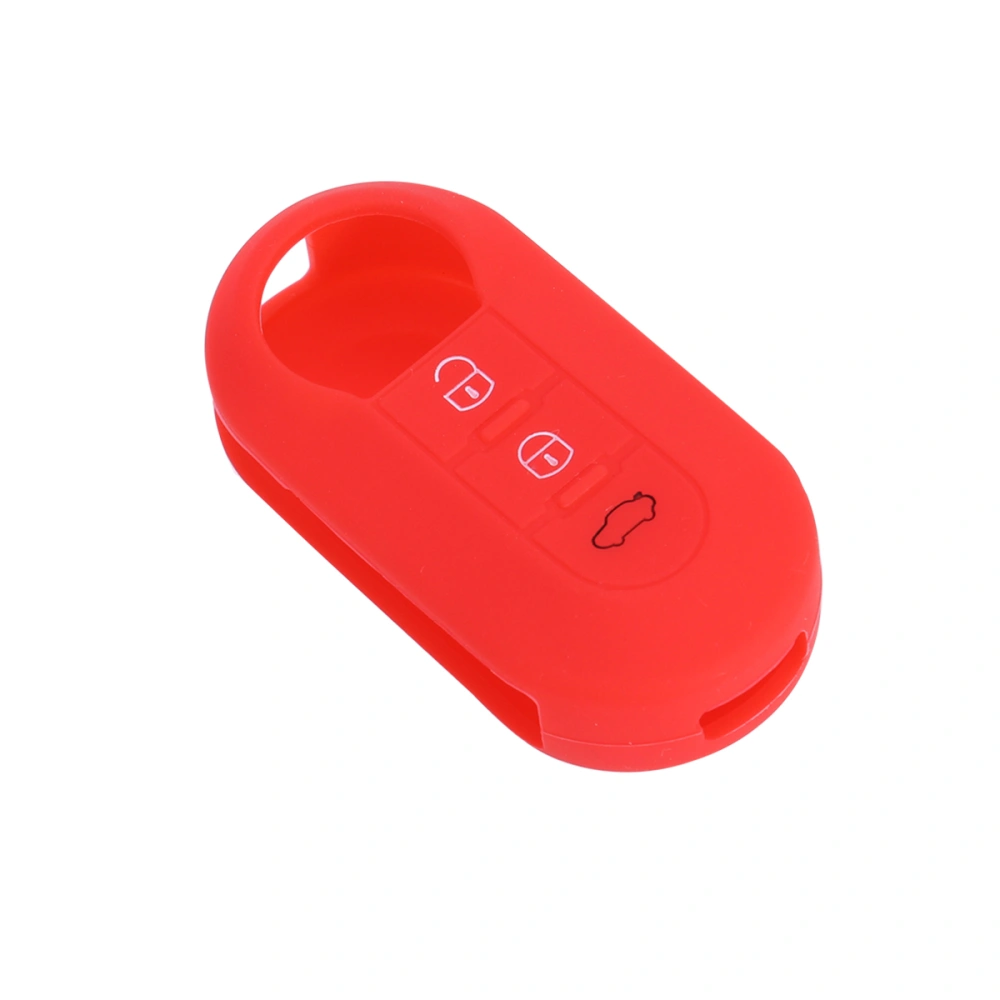 Silicone 3 Buttons Remote Key Case Cover Shell Car Key Cases Cover Holder Replacement Fit for FIAT 500 (Red)