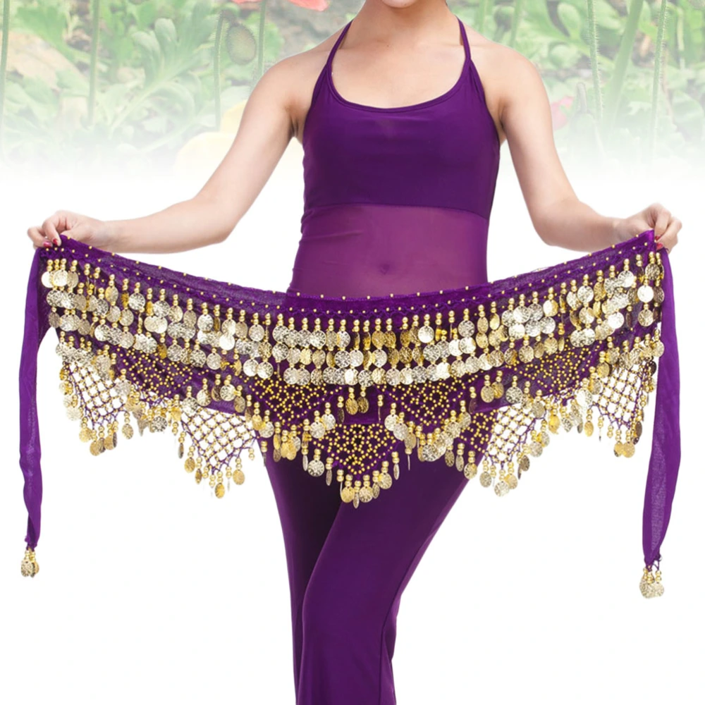 Women's Skirt Bellydance Hip Scarf With Coins Skirts Wrap Noisy(Dark Purple, Free Size)