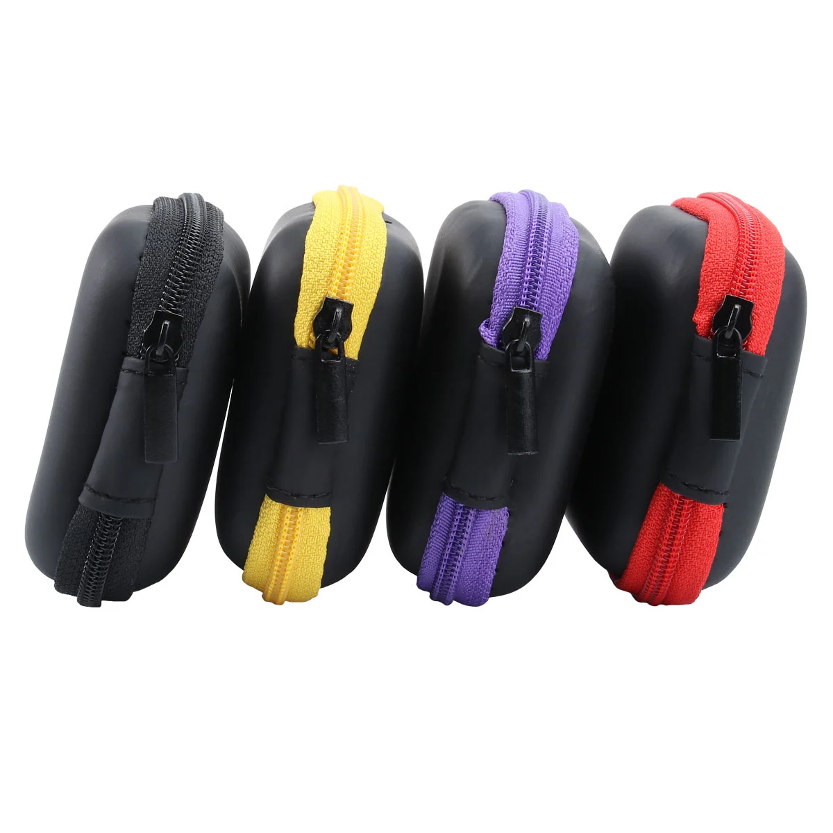 4pcs Multi-use Earphones Holder Bag USB Cable Earbuds Storage Case Travel Organizer Square Pouch (Black + Red + Purple + Yellow)
