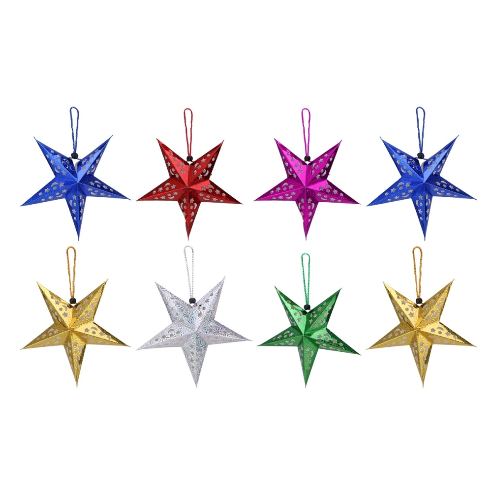 8PCS Shiny Pentagram Ceiling Hanging Paper Material Star Lampshade For Party Holiday Decor Use(Mixed Color)