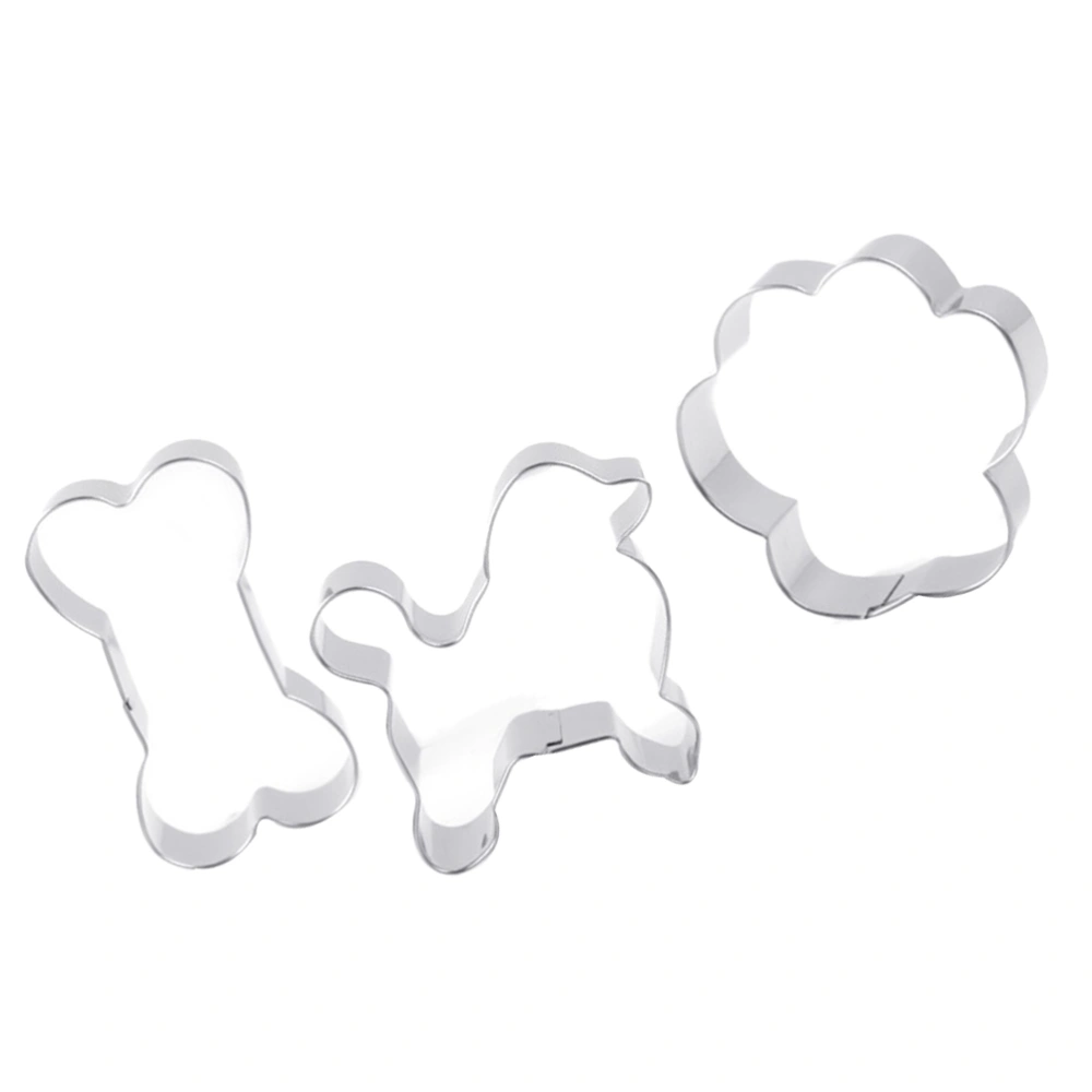 3 Pcs 430 Stainless Steel Cake Mold Pet Dog Biscuits Shaped Cookie Cutter Mold DIY Chocolate Mould Cupcake Dessert Baking Mold (Silver)