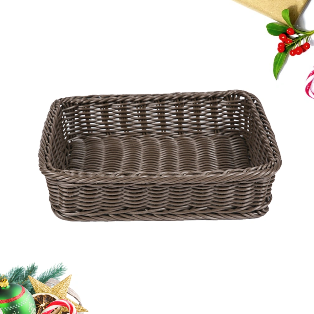 Simulated Vine Bread Basket Plastic Woven Basket Snacks Container for Home Supermarket - 35x25x7cm (Coffee)