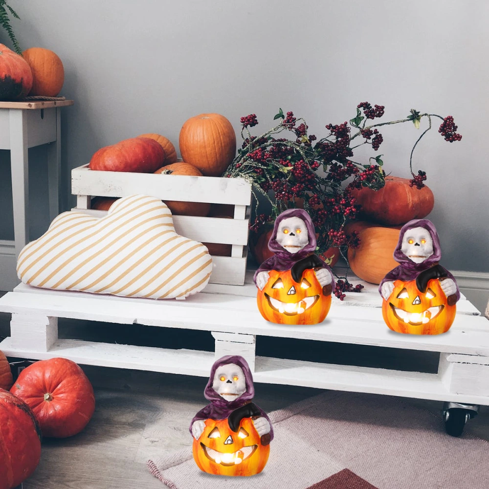 Halloween Pumpkin Purple Hoodie Witch Desktop LED Lamp Home Adornment Halloween Desk Decoration Lamp Desktop Decoration Prop for Halloween Party Supplies