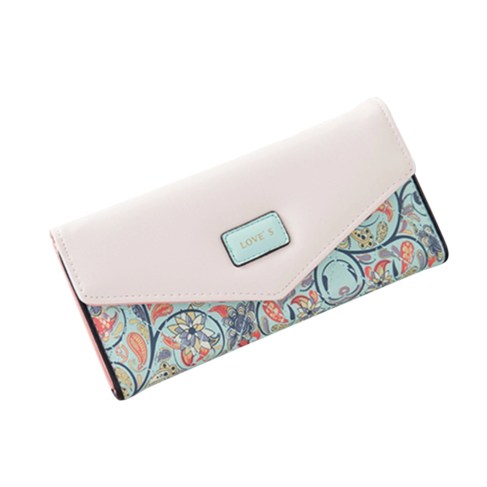 Women Snap Wallet Flower Long Leather Purse Elegant Envelop Wallet for Cash Holding (Light Green)