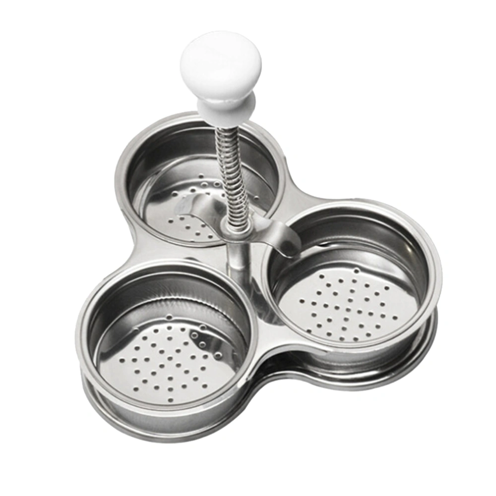 Three Grid Stainless Steel Egg Poaching Cooker Pot Steam Basket for Stovetop Egg Cooking Kitchen (Silver)