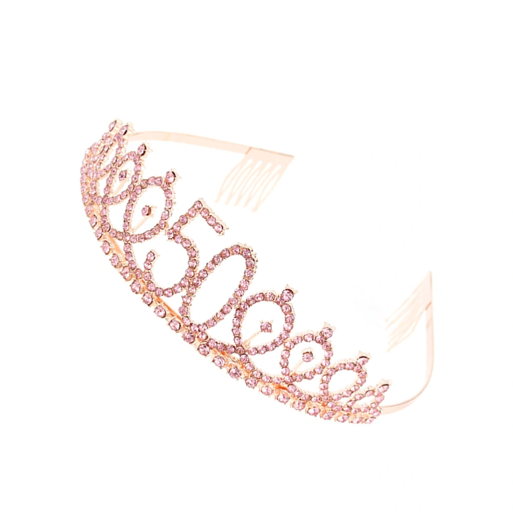 1PC Rhinestone Crown with Alloy Insertion Hair Comb Decorative Crown Hair for 50th Birthday (Rose Gold)