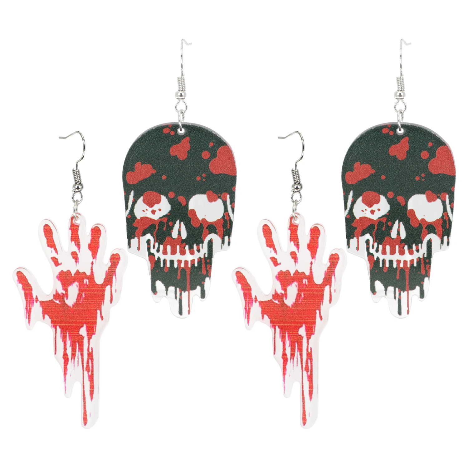 2 Pairs Halloween Bloody Handprint Skull Acrylic Earrings Halloween Earrings