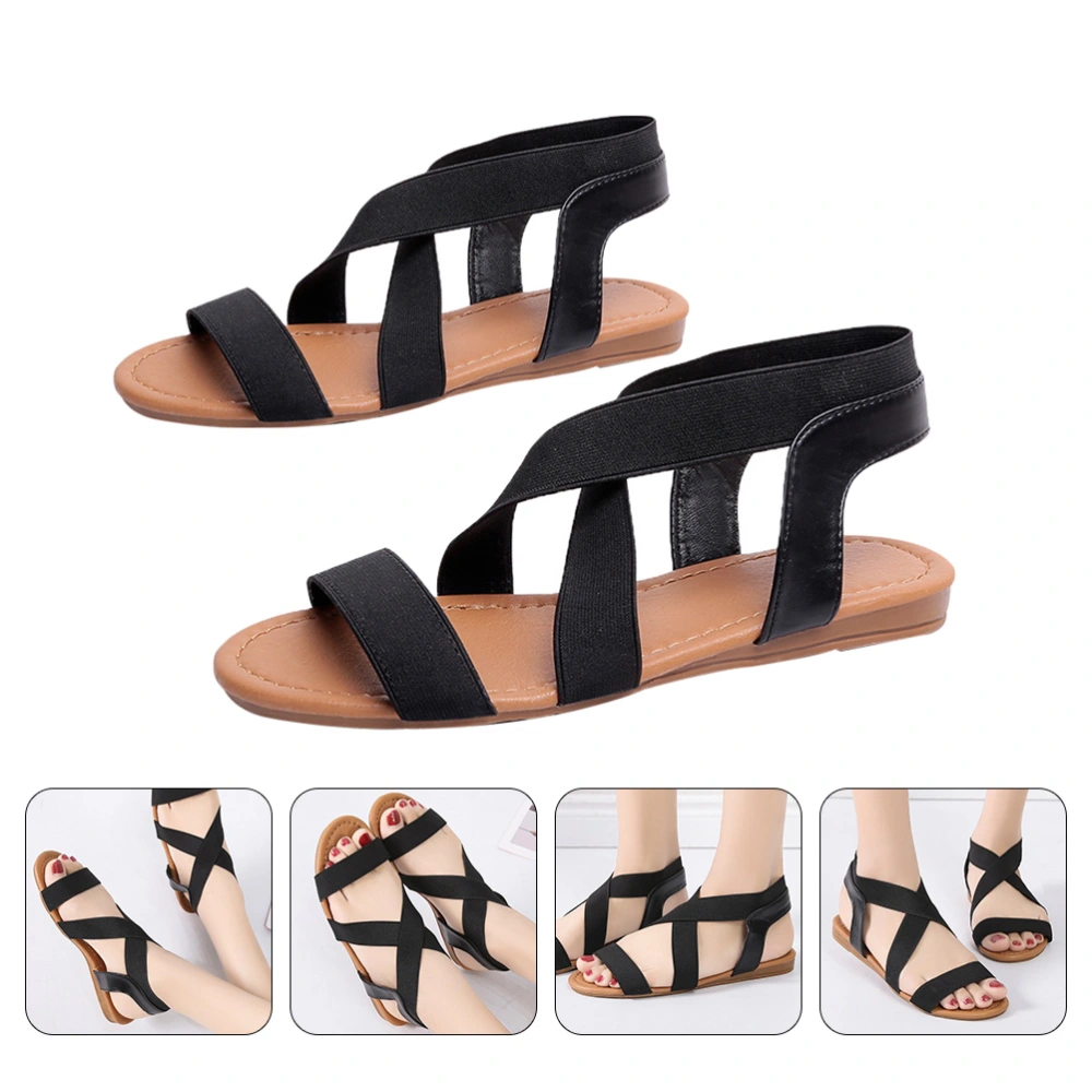 1 Pair Stylish Fish Mouth Elastic Cord Sandals Non-skid Breathable Women Sandals