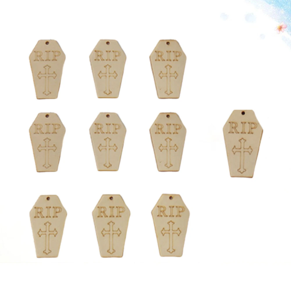 20PCS Halloween Ghost Festival Decoration Props Puzzle Graffiti Wood Chip Tombstone Wooden Pendant for Arts and DIY Crafts